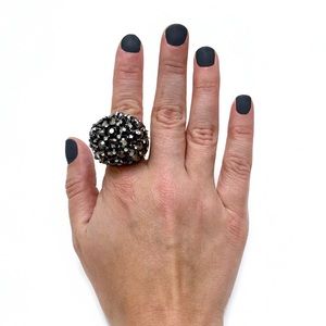 Heavy Black Gunmetal Crystal Statement Ring
